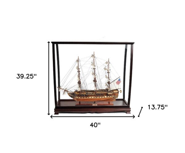 39" Wood Brown 1797 USS Constitution Large Table Top Display Case Hand Painted Decorative Boat - Image 6