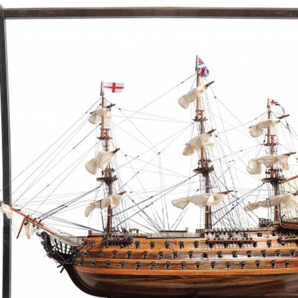 30" Wood Brown HMS Victory Medium Open Front Display Case Boat Hand Painted Decorative Boat - Image 4