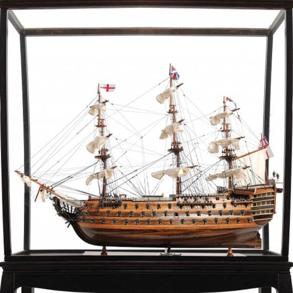 30" Wood Brown HMS Victory Medium Open Front Display Case Boat Hand Painted Decorative Boat - Image 5