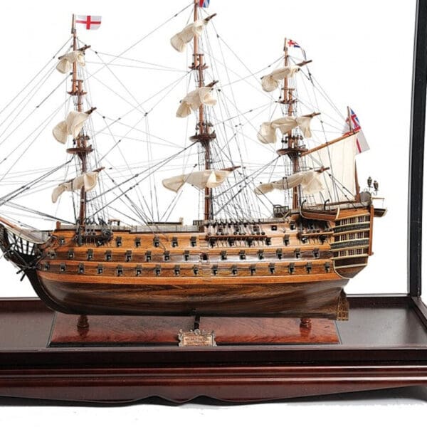 39" Wood Brown HMS Victory Large Table Top Display Hand Painted Decorative Boat - Image 4