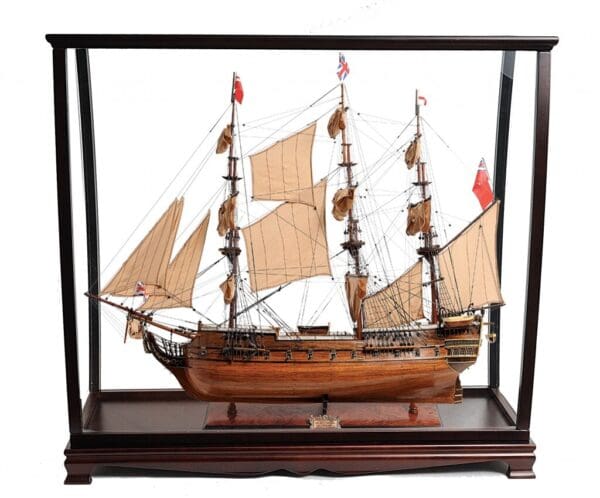 39" Wood Brown HMS Surprise 1796 Table Top Display Case Boat Hand Painted Decorative Boat