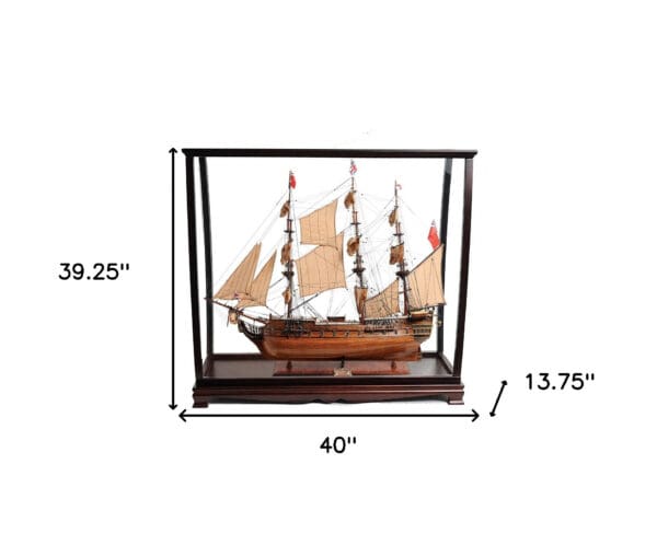 39" Wood Brown HMS Surprise 1796 Table Top Display Case Boat Hand Painted Decorative Boat - Image 6