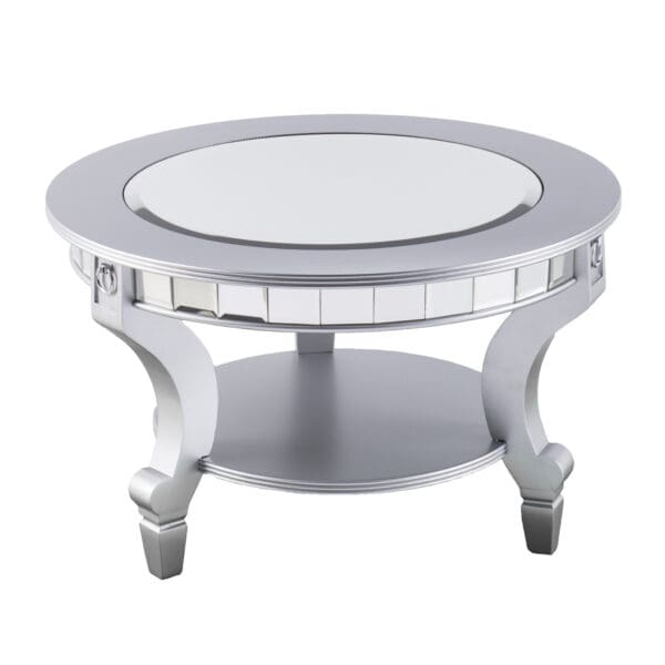 29" Silver Mirrored And Metal Round Mirrored Coffee Table - Image 3