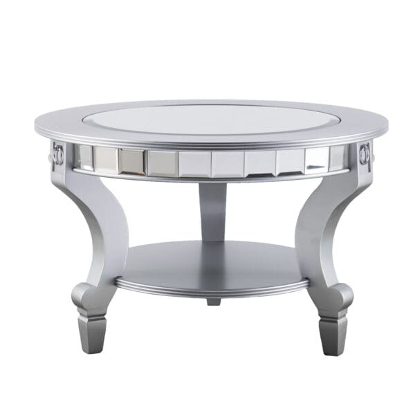 29" Silver Mirrored And Metal Round Mirrored Coffee Table - Image 4