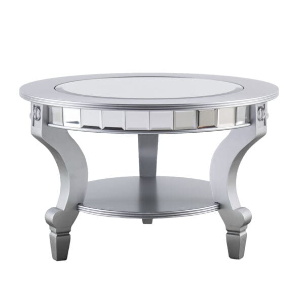 29" Silver Mirrored And Metal Round Mirrored Coffee Table - Image 6