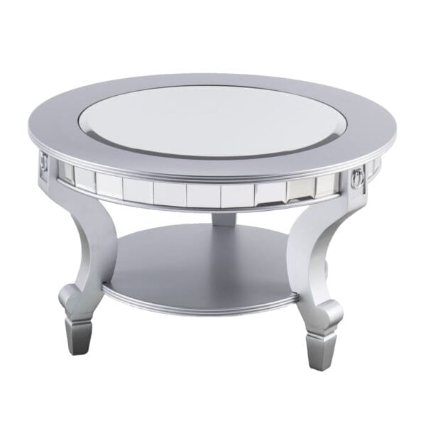 29" Silver Mirrored And Metal Round Mirrored Coffee Table - Image 7