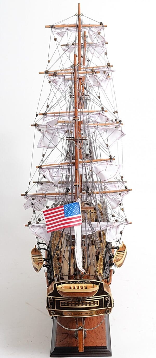 30" Wood Brown 1797 USS Constitution Medium Open Fron Display Case Boat Hand Painted Decorative Boat - Image 2