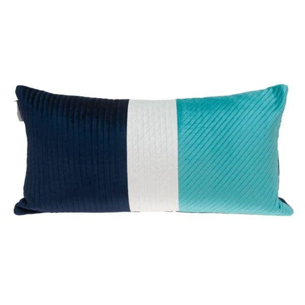 Quilted Colorblock Velvet Pillow - 24" x 12", Navy Blue & Sea Blue