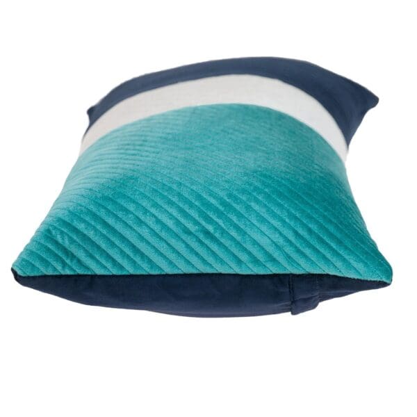 Quilted Colorblock Velvet Pillow - 24" x 12", Navy Blue & Sea Blue - Image 4