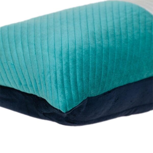 Quilted Colorblock Velvet Pillow - 24" x 12", Navy Blue & Sea Blue - Image 5