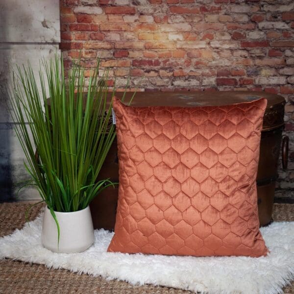 Tufted Velvet Quilted Pillow - 20" x 20", Burnt Orange - Image 7