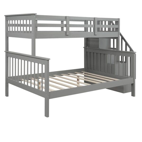 Gray Twin Over Full Contemporary Bunk Bed With Stairs And Shelves - Image 5