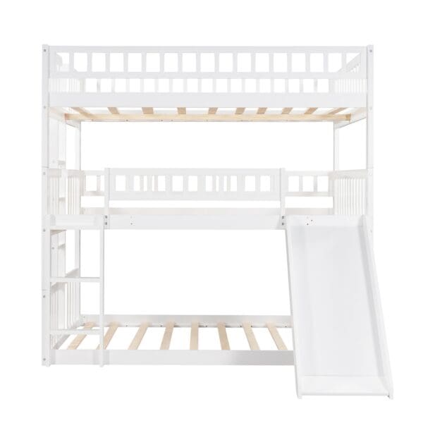 White Full Over Full Over Full Contemporary Bunk Bed With Slide - Image 2