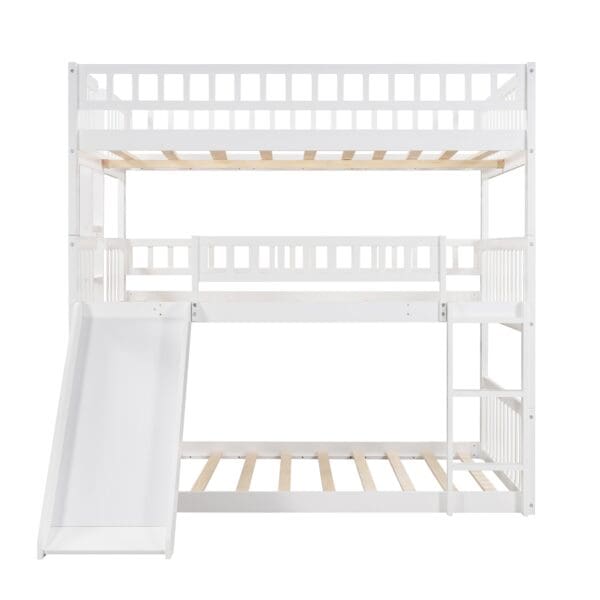 White Full Over Full Over Full Contemporary Bunk Bed With Slide - Image 3