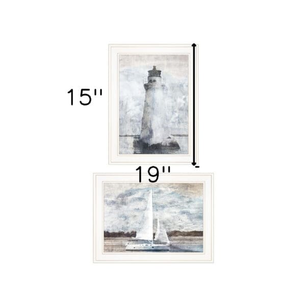 Set Of Two Lighthouse Sailboat White Framed Print Wall Art - Image 5