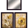 Set Of Three Yellow Butterflies 3 Black Framed Print Wall Art with Mirror