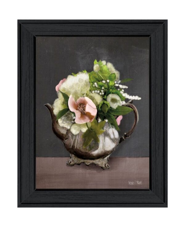 Vintage Floral Tea Pot 1 Black Framed Print Wall Art - Image 2