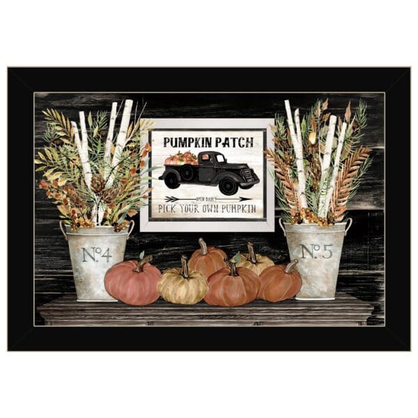 Rustic Pumpkin Patch Still Life 1 Black Framed Print Wall Art