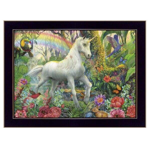 Rainbow Unicorn 1 Black Framed Print Wall Art