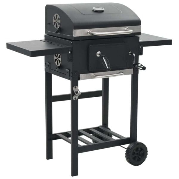 vidaXL Charcoal-Fueled BBQ Grill with Bottom Shelf Black