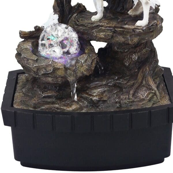 10" Black Polyresin Wolf Tabletop Fountain Sculpture - Image 4