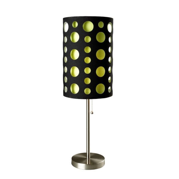 33" Silver Metal Mod Table Lamp With Black And Green Drum Shade - Image 2