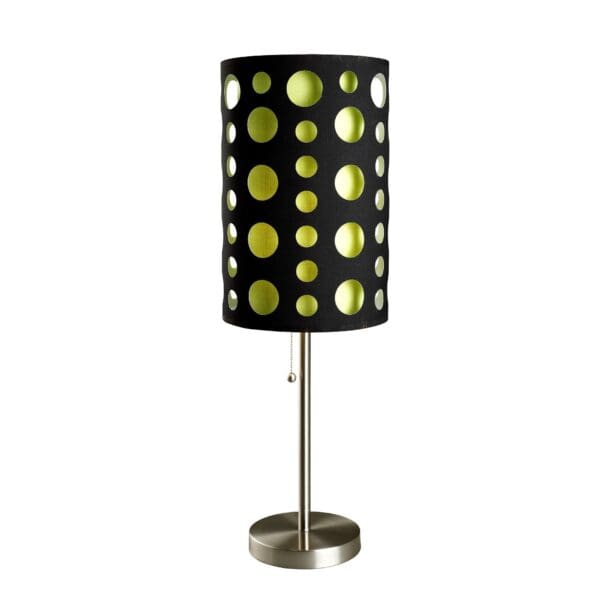 33" Silver Metal Mod Table Lamp With Black And Green Drum Shade - Image 3