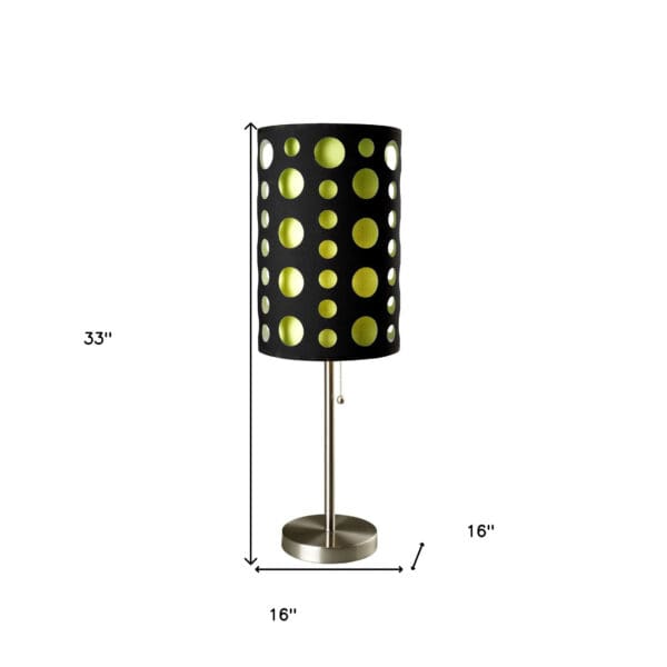 33" Silver Metal Mod Table Lamp With Black And Green Drum Shade - Image 7