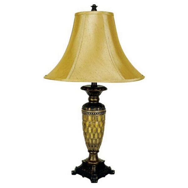 28" Golden Brown Polyresin Table Lamp With Gold Bell Shade - Image 2