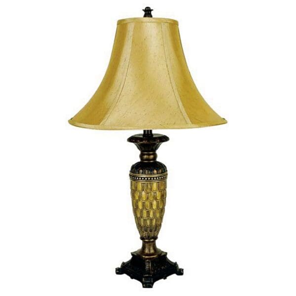 28" Golden Brown Polyresin Table Lamp With Gold Bell Shade - Image 3