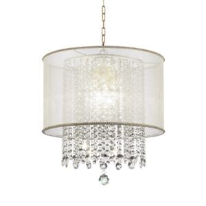 Primo Gold Finish Ceiling Lamp with Crystal Accents and White Shade