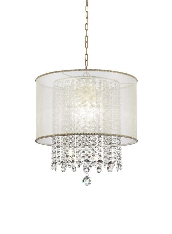 Primo Gold Finish Ceiling Lamp with Crystal Accents and White Shade - Image 2