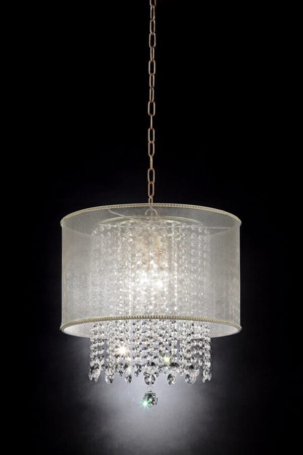 Primo Gold Finish Ceiling Lamp with Crystal Accents and White Shade - Image 3