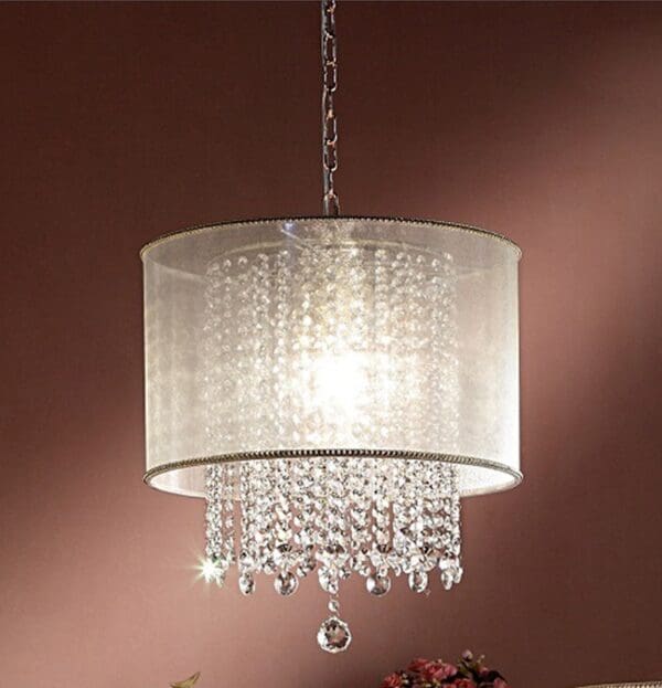 Primo Gold Finish Ceiling Lamp with Crystal Accents and White Shade - Image 4