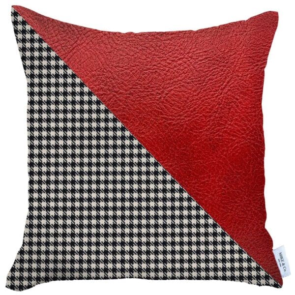 Houndstooth Handmade Pillow Cover - 18" x 18", Black & Red