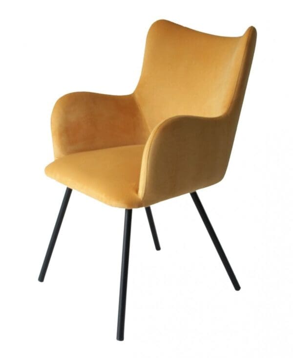 Yellow Curvy Velvet and Black Modern Dining Chair - Image 2