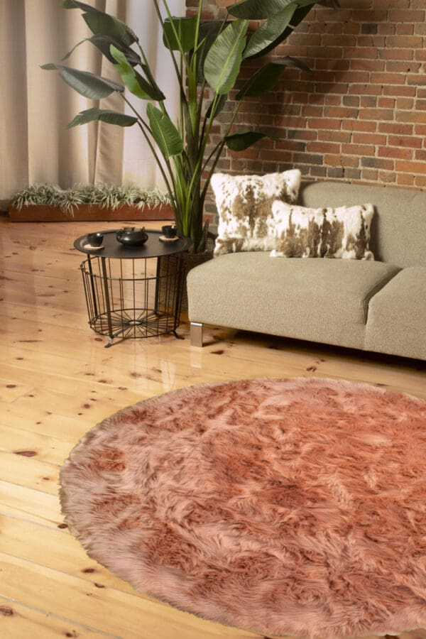 6' X 6' Dusty Rose Round Faux Fur Washable Non Skid Area Rug - Image 4