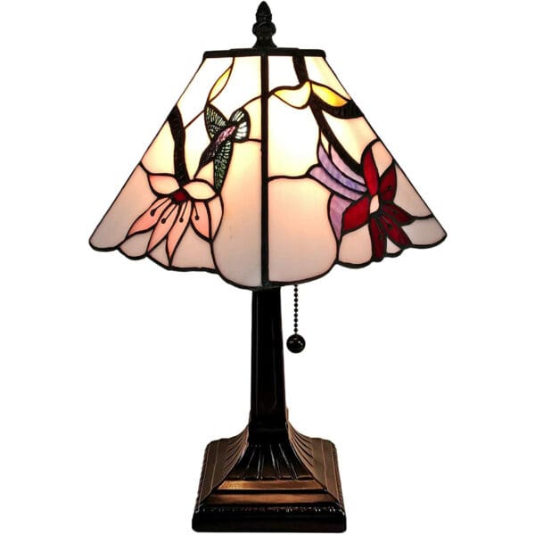 15" Tiffany Style Red Floral Hummingbird Table Lamp - Image 2