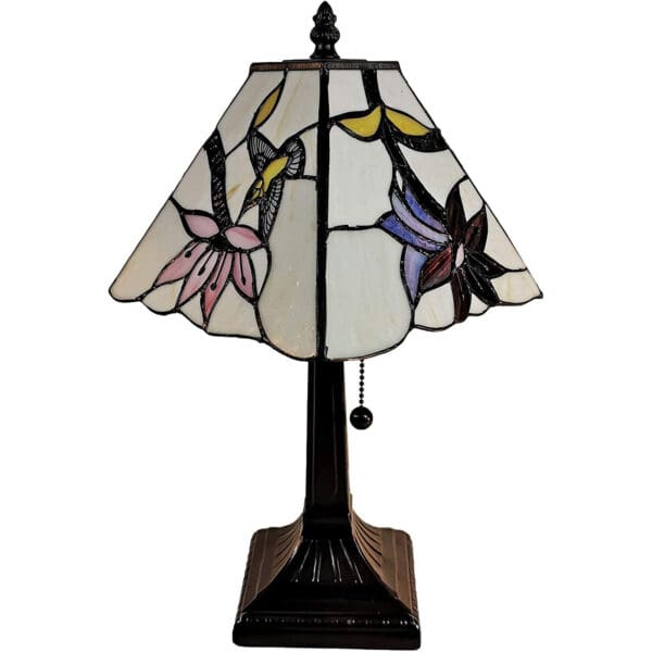 15" Tiffany Style Red Floral Hummingbird Table Lamp - Image 3