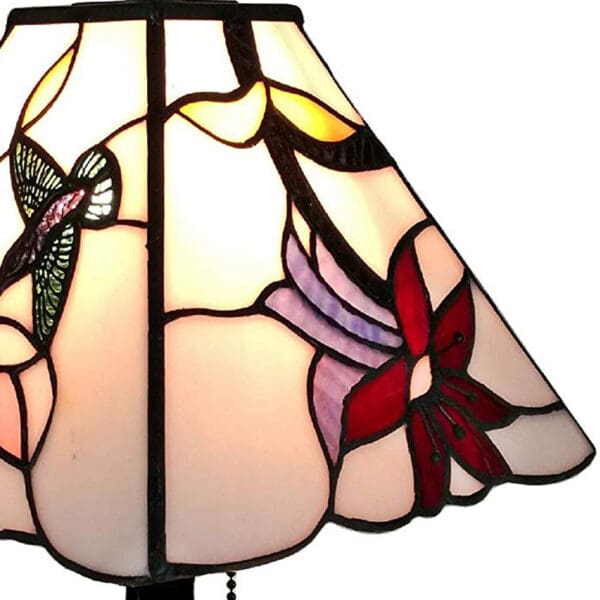 15" Tiffany Style Red Floral Hummingbird Table Lamp - Image 4