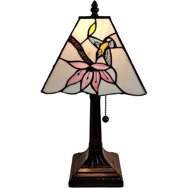 15" Tiffany Style Red Floral Hummingbird Table Lamp - Image 5