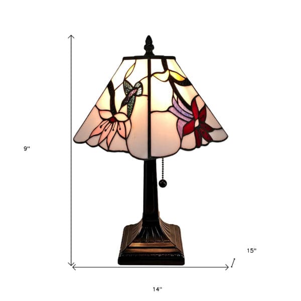 15" Tiffany Style Red Floral Hummingbird Table Lamp - Image 6