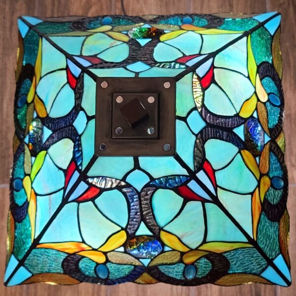 23" Aqua Blues and Amber Abstract Stained Glass Two Light Mission Style Table Lamp - Image 3