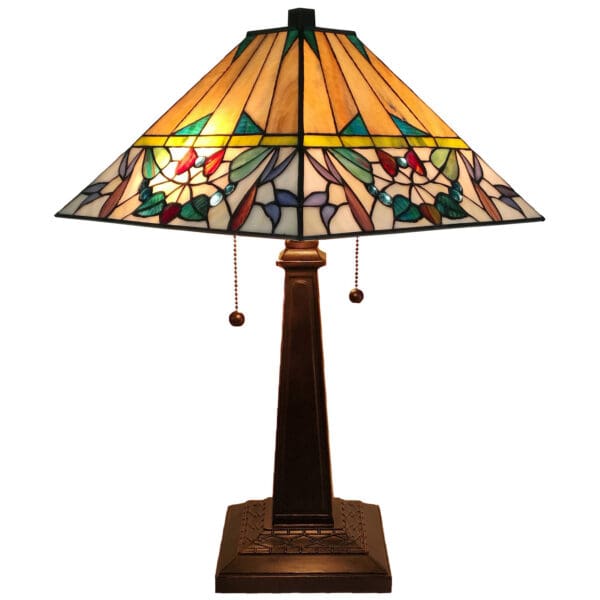 23" Stained Glass Flowery Two Light Mission Style Table Lamp - Image 2