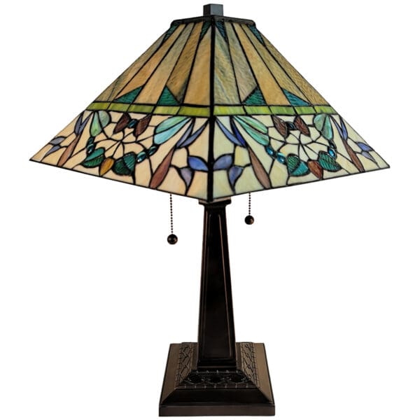 23" Stained Glass Flowery Two Light Mission Style Table Lamp - Image 3