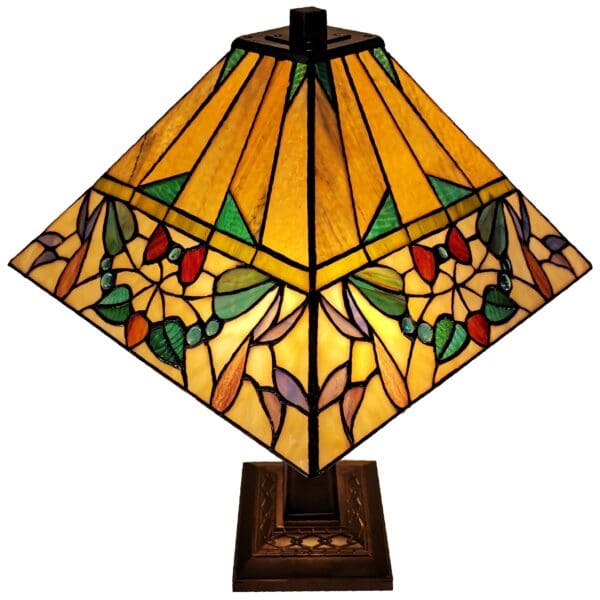 23" Stained Glass Flowery Two Light Mission Style Table Lamp - Image 4