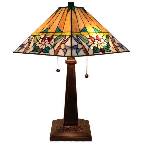 23" Stained Glass Flowery Two Light Mission Style Table Lamp - Image 5