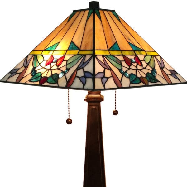 23" Stained Glass Flowery Two Light Mission Style Table Lamp - Image 6