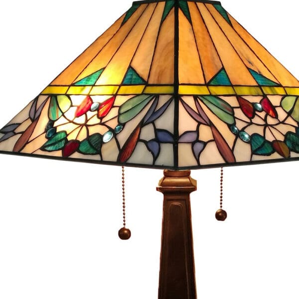 23" Stained Glass Flowery Two Light Mission Style Table Lamp - Image 7