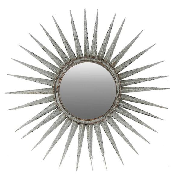 30" Antiqued Silver Gray Sunburst Wall Mounted Accent Mirror - Image 4